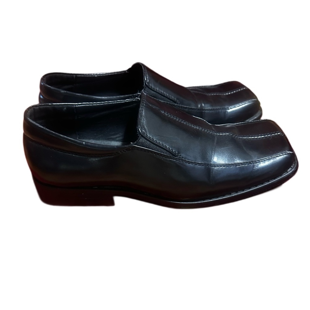 Vintage 90s square toe black loafers vegan men’s size 5 - Picture 2 of 5